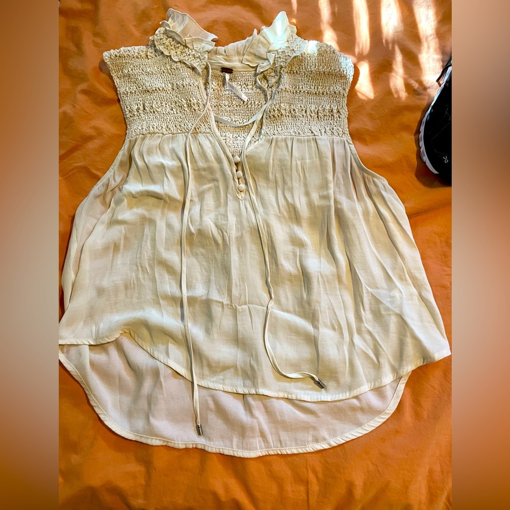 Free People Flowy Sleeveless Blouse- off white
